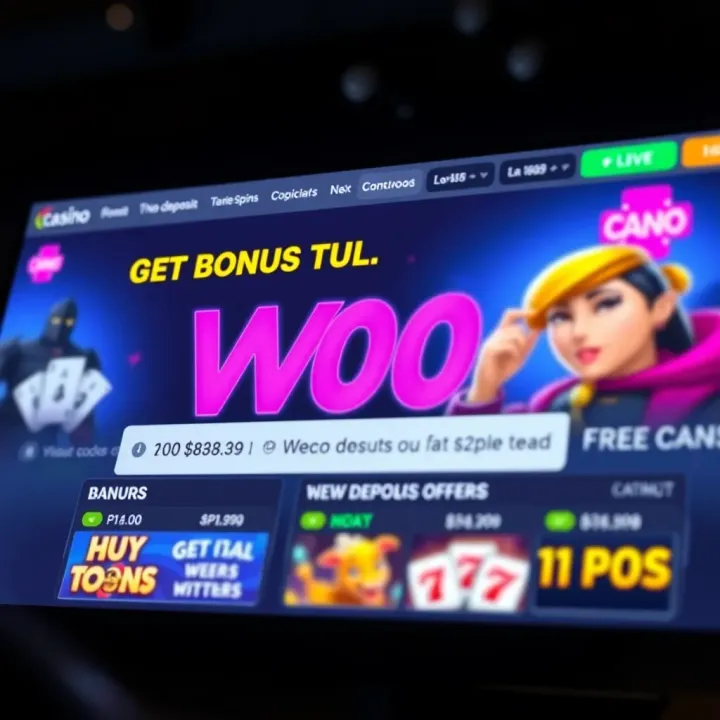 Claiming No Deposit Bonus Codes on Woo Casino Graphic showing bonus codes and a casino interface highlighting no deposit offers