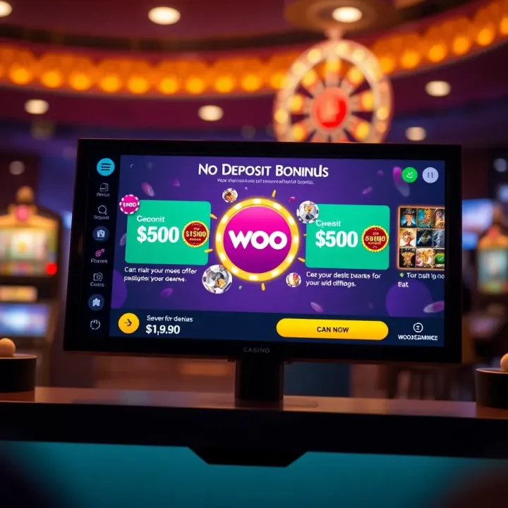 Digital interface displaying no-deposit bonus offers and casino rewards on screen