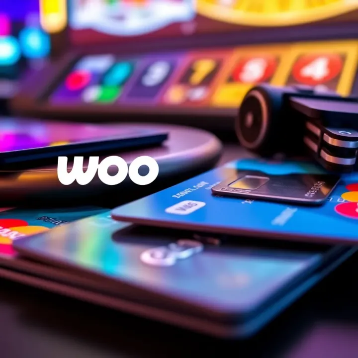 Secure and Diverse Payment Methods at Woo Casino Digital wallet and credit cards depicting multiple payment options in online casino
