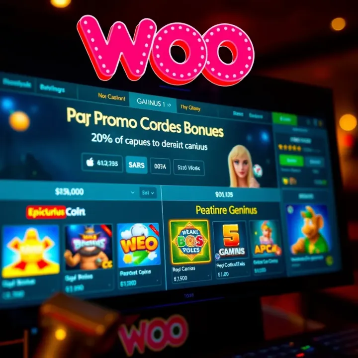 Digital interface showing promotional codes and casino game icons highlighting bonus opportunities