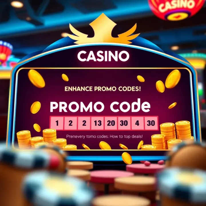 Illustration of a digital casino interface showing promo code entry field with coins and jackpot symbols
