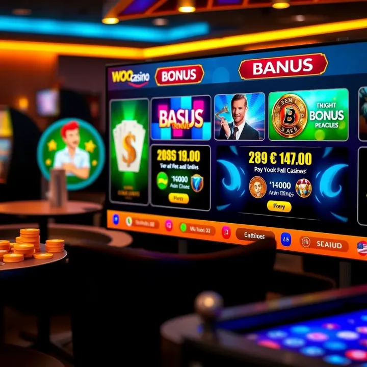 Digital interface showing different types of casino bonus offers available