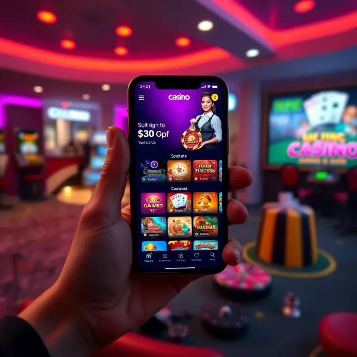 Mobile device showcasing a casino app with vibrant promotional offers and user-friendly navigation
