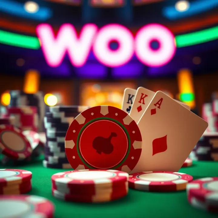 Bright casino chips and cards highlighting exciting real money offers at Woo Casino
