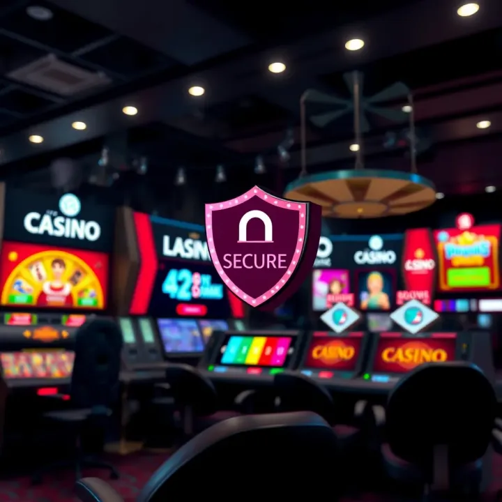 Safety and Reliability at Woo Casino Safe and secure online casino environment with digital security icons and gaming elements
