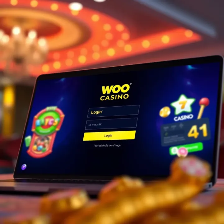 Secure login screen of Woo Casino accessible on multiple devices including smartphone and tablet