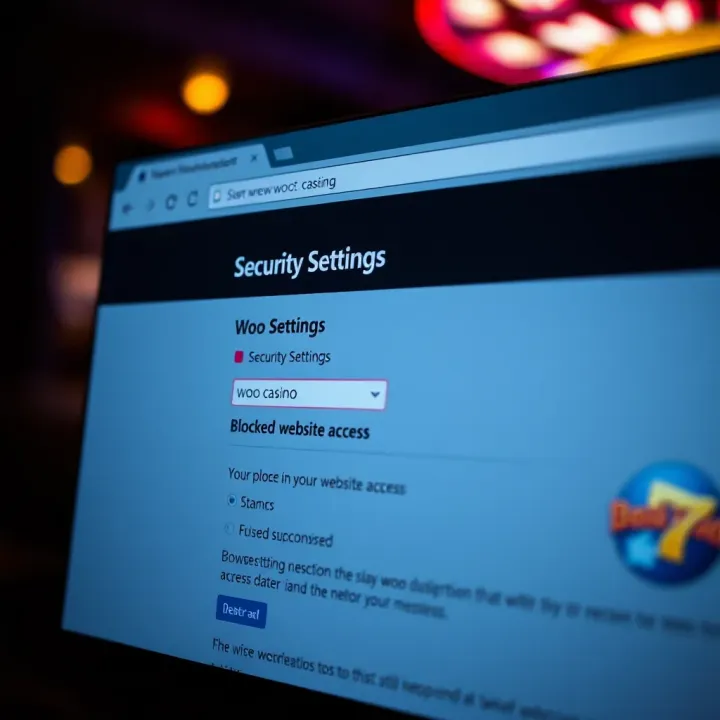 Browser window with security settings menu highlighting blocked website access