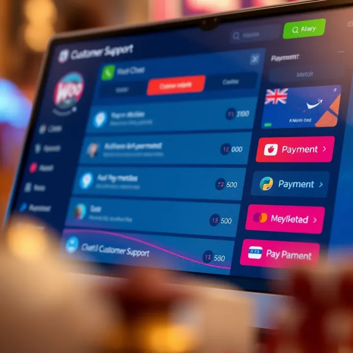 Customer support interface with chat options and payment methods icons