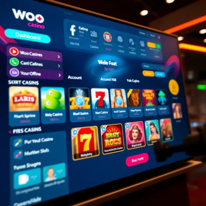 Dashboard showing various game options and account details on Woo Casino platform