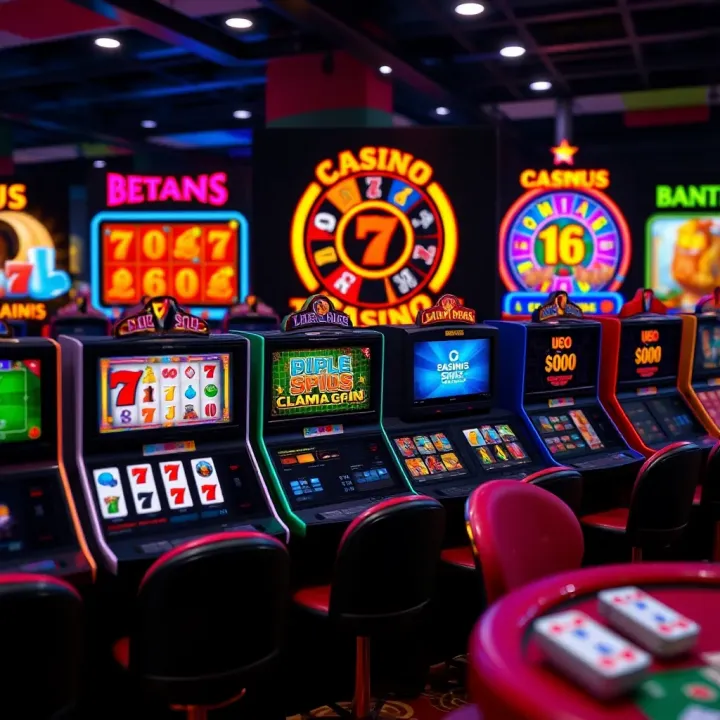 Colorful casino game icons representing a variety of slot and table games