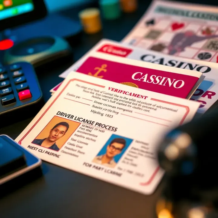 Verification documents including passport and driver's license displayed on a desk