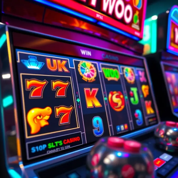 Colorful slot machine reels displaying various casino game symbols
