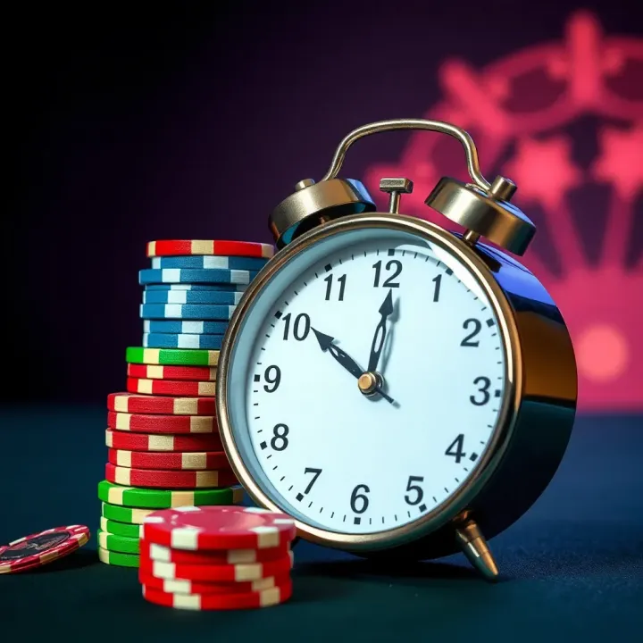Typical Withdrawal Timeframes at Woo Casino Clock alongside a stack of casino chips symbolizing the typical withdrawal timeframes for casino cashouts