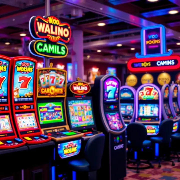 Colorful array of digital slot machines with various themes and vibrant graphics