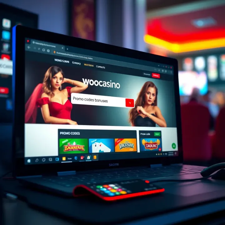 Computer screen showing WooCasino website with promo code entry box