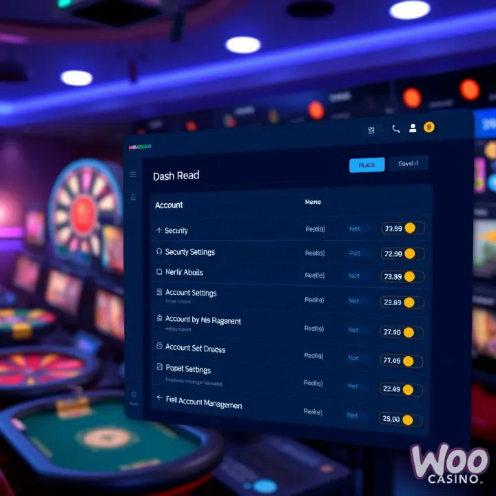 Dashboard of WooCasino user account with options for security settings and account management