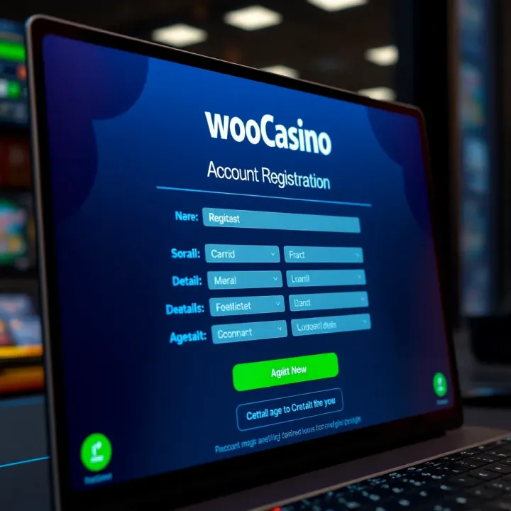 User interface showing account registration form and personal detail fields on WooCasino platform
