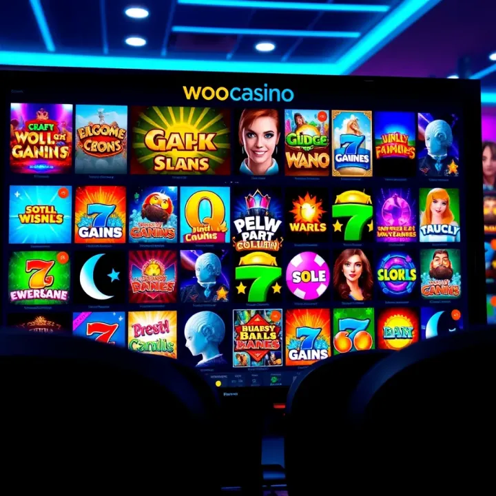 Wide selection of colorful online casino games displayed on a digital screen