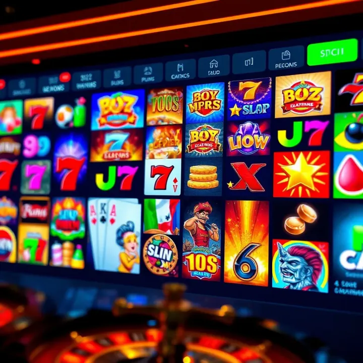 Diverse Game Selection at WooCasino Variety of casino game icons including slots, poker, and roulette on a digital interface