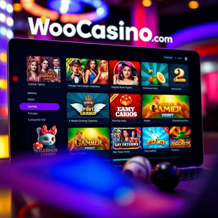 User interface of WooCasino.com showing various game categories and options for Australian players
