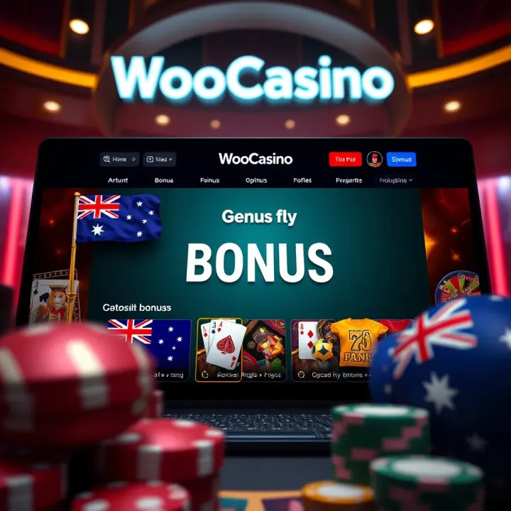 Illustration of an online casino interface highlighting the bonus section with Australian flags