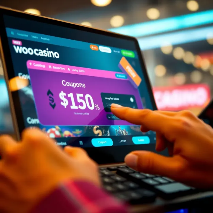 Redeeming WooCasino Promotional Codes on Gaming Platform Illustration of a digital coupon code being entered on a gaming website interface