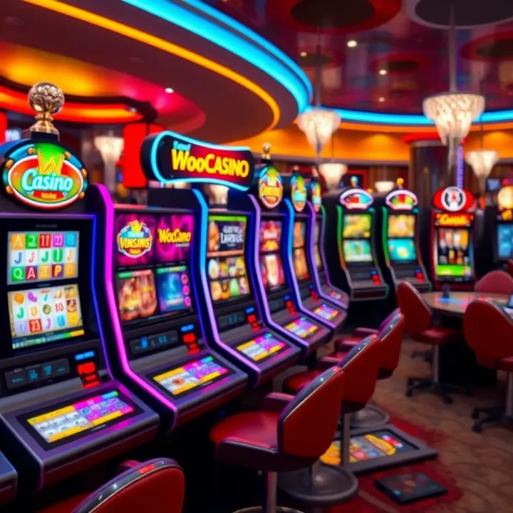 Colorful casino game interface showcasing slot machines and table games