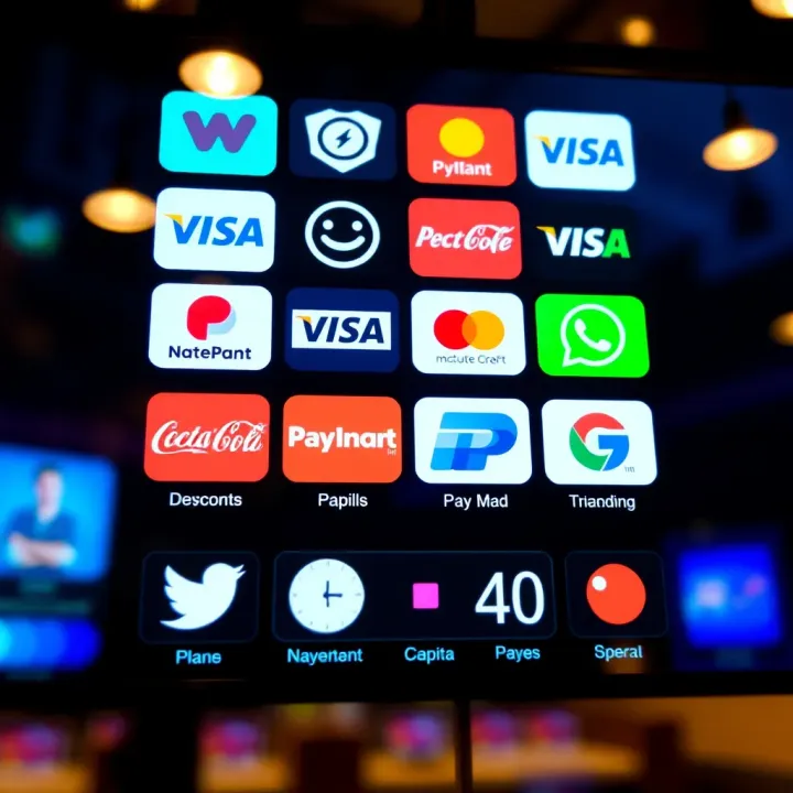 Various payment methods icons displayed on a digital screen