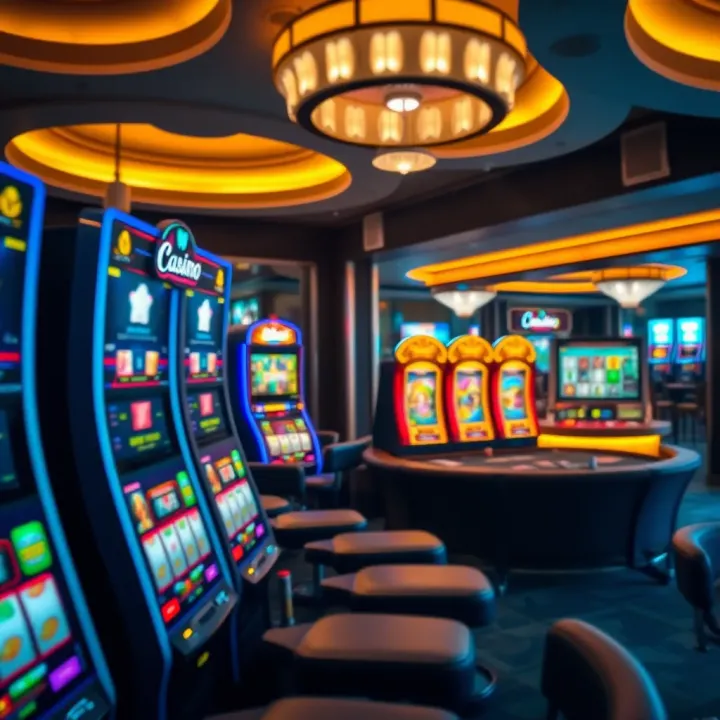 Detailed digital casino interface showcasing various slot machines and table games
