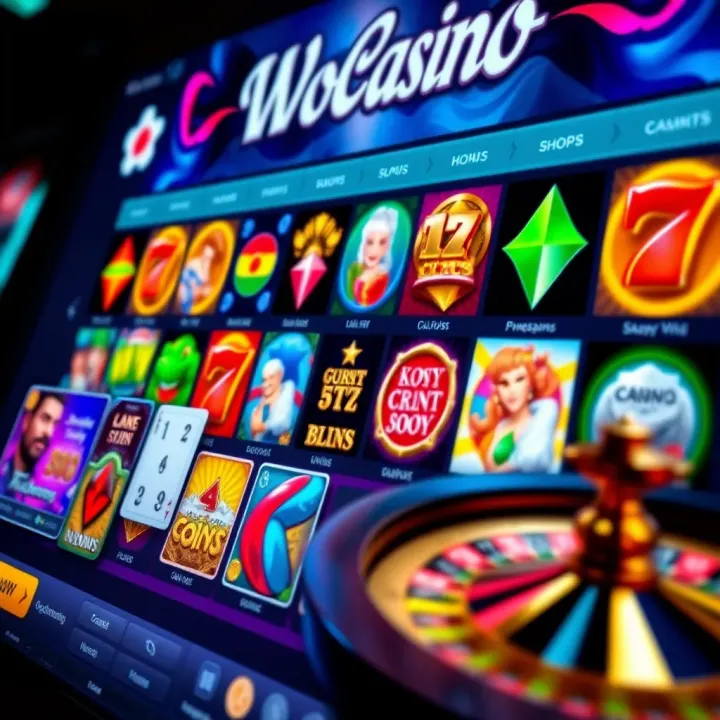 Colorful array of casino game icons including slots, roulette, and card games on a digital interface