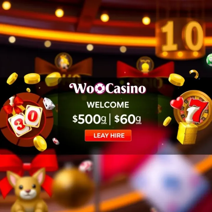 Illustration showing the WooCasino welcome bonus details on a digital interface with casino-themed icons