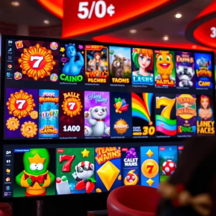 Colorful selection of casino games displayed on a digital screen