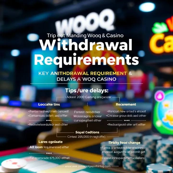 Key Withdrawal Requirements and Managing Delays at Wooq Casino Graphic depicting common withdrawal requirements and tips for addressing delays at Wooq Casino